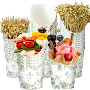 Tioncy 250 Pcs Floral Charcuterie Cups with Cocktail Picks Sets, Floral Bridal Shower Decoration 50 Charcuterie Cups with 200 Sticks for Wedding Baby Shower Party Decorations(Green,Flower)