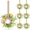 6 Pcs 9" Small Easter Wreaths for Kitchen Cabinet, Mini Spring Artificial Easter Egg Wreath Floral Decorations with Rustic Bow for Window, Front Door, Table Centerpiece Decor