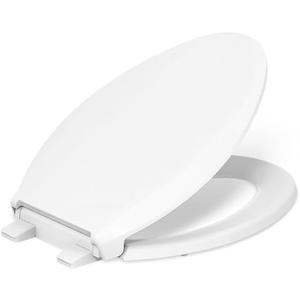 KOHLER Cachet Elongated Slow Close Toilet Seat, White 4636-RL-0, Quiet Lid, Contoured Grip-Tight Bumpers Installation Hardware, Apartment Essentials
