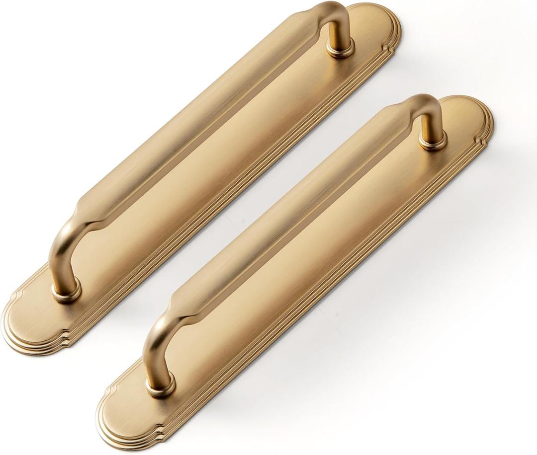 Goo-Ki 2 Pack Champagne Bronze Cabinet Pulls with Backplate Spacer, 5" Hole Center Zinc Alloy Kitchen Drawer Pulls Handles