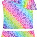 Girls Tankini Swimsuit Two Piece Bathing Suit Colorful Toddler Kids Ruffle Swimwear Adjustable Strap Summer Beach