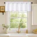 White Valances for Windows 1 Piece, Soft Solid Thermal Insulated Decorative Small Kitchen Window Curtains for Bathroom Basement Cafe, White, 60" Wx14 L