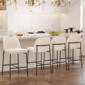 COLAMY Counter Height Bar Stools Count of 2, 25 Inch Modern Fabric Kitchen Island Stools with Back, Upholstered Counter Barstools Armless Bar Chairs with Metal Legs for Island Dining Room Bar, Beige