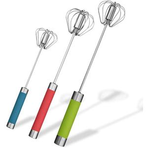 Stainless Steel Semi-automatic Egg Whisk - 3PCS Hand Push Rotary Whisk Blender (3 Colors)