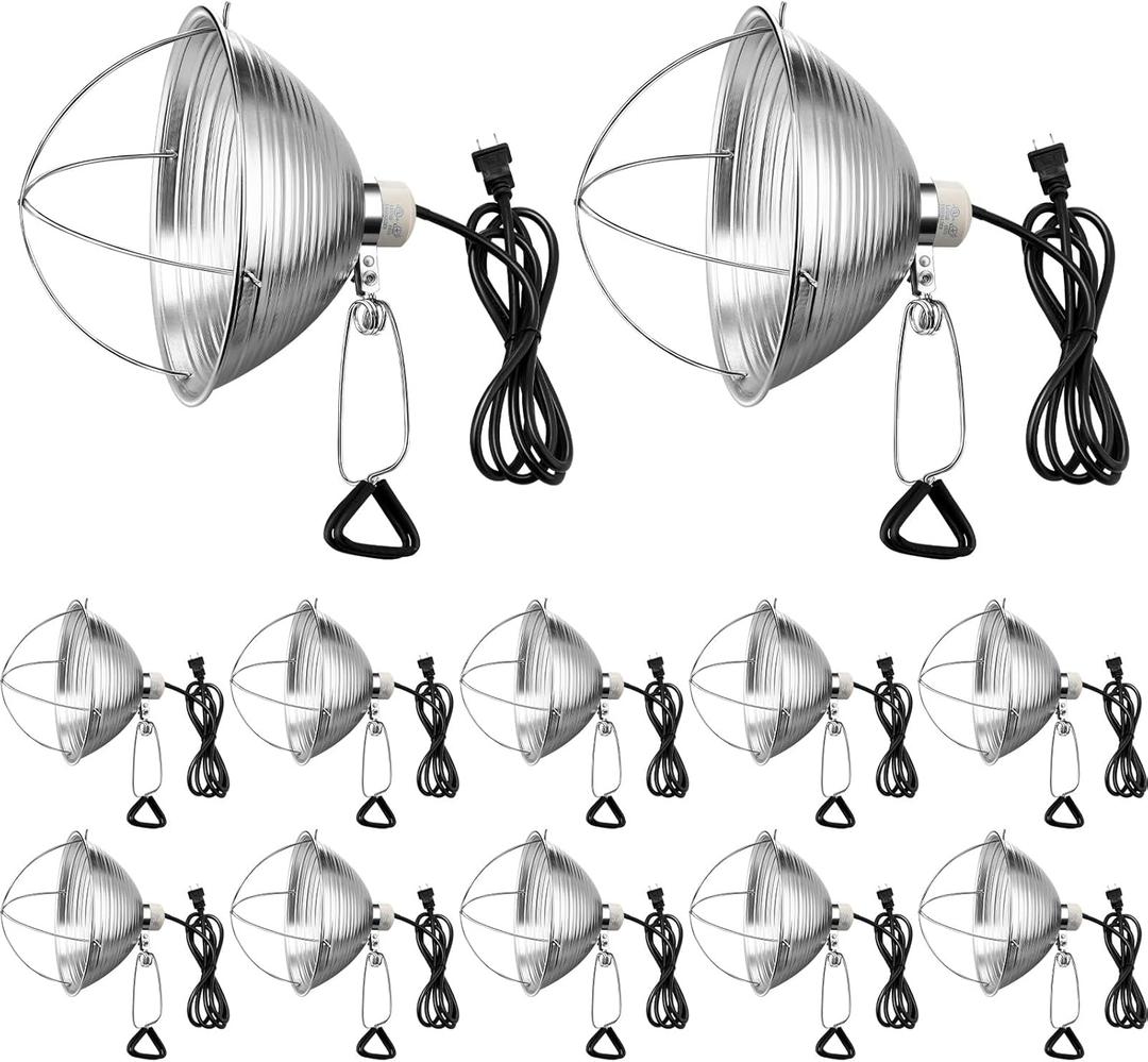 Macarrie 12 Pack 10.5 Inch Clamp Lamp Light with Aluminum Reflector, 6ft SPT-2 18awg Cord and Adjustable Stand Fixture E26 Socket, up to 150 Watt, with Bulb Guard
