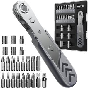 Stocking Stuffers for Men Adults, AXTH 23in1 Right Angle Ratcheting Screwdriver Set, Gifts for Dad, Unique Husband Christmas Gift, Magnetic Offset Screwdriver Repair Tool, Gadgets for Men