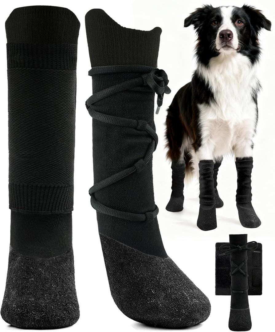 Dog Boots Shoes for Large Dogs, Pet Booties & Paw Protectors for Winter Snowy Day with Adjustable Straps for Walking Running Hiking Outdoor Large Medium Dog Booties Shoes SocksBlack,XXL