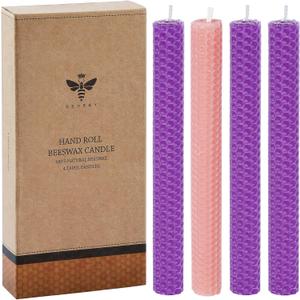 DEYBBY Natural Beeswax Taper Candles,Honeycomb Hand Rolled Beeswax Candles, Dripless and Smokeless Candle, Set of 4 Flat Top(Christmas Advent)