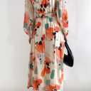 Sissyaki Womens Long Sleeve Summer Maxi Dress 2026 Floral Dress Spring Wedding Guest Dress Red-Watercolour L