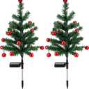 Baquler 2 Pcs Solar Christmas Tree Garden Stake Lights Outdoor Christmas Tree Yard Decorations Multicolor Solar Stakes for Pathway Lawn Patio Xmas Ornament(Bell Style)
