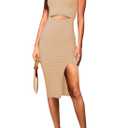 Pink Queen Bodyon Dress for Women Sleeveless Cutout Cocktail Club Slit Bodycon Knit Midi Dress Apricot XL (XL)