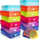 Pinkunn 12 Pcs Multicolor Plastic Document Boxes 12.2 x 9.06 x 3.35 Inch Keepsake Photo Storage Box Classroom Storage Bins with Lid File Cube Organizer with 6 Sheets Name Labels for School Office Home