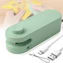 Mini Bag Sealer, Upgraded 2 in 1 Heat Sealer & Cutter,Rechargeable USB-C Heat Seal Machine with Magnet, Portable Resealer Machine Sealer for Plastic Bags, Chip Storage,Snacks Freshness (Green)
