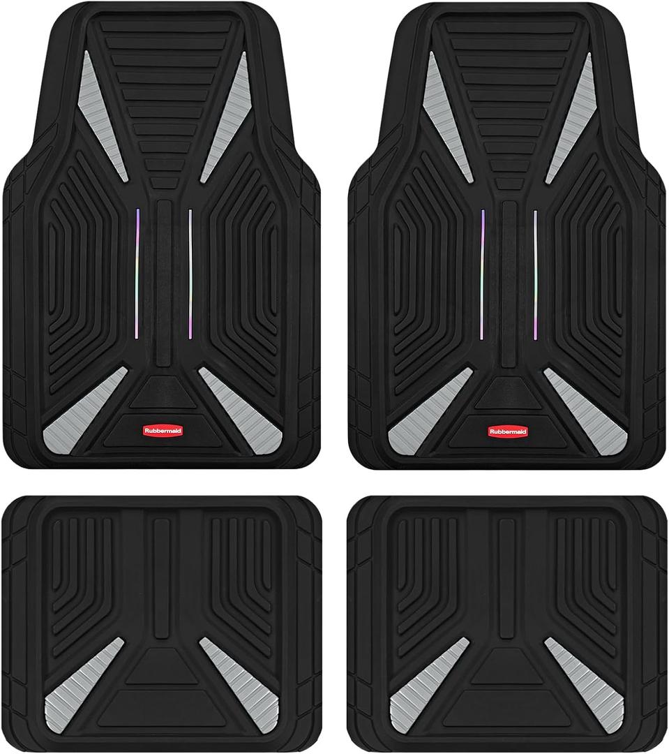 Rubbermaid Car Mat Full Set, Universal Trim-to-Fit Heavy-Duty Car Floor Mats  4-Piece Set for All Weather Protection  Durable Rubber Mat for Cars, Trucks, SUVs & Vans-Gray