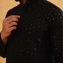 Sojanya (Since 1958 Men'S Ethnic Motifs Embroidered Sequinned Cotton Long Kurta (Black, S)