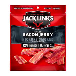 Jack Link's Bacon Jerky, Hickory Smoked - Flavorful Ready to Eat Meat Snack with 11g of Protein per Serving, Made with 100% Thick Cut Real Bacon, Protein Snack, Keto Friendly, 2.5 oz. (EXP 09/05/26)