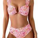 SOLY HUX Women's Floral Print Swimsuit V Wire High Waisted Bikini Set Two Piece Bathing Suit M