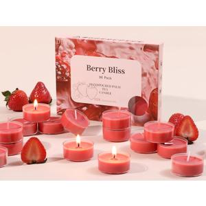 DEVI Strawberry Cream Scented Tea Lights Candles 96 Pack, 3.5-4 Hours Natural Palm Tea Candles Bulk for Home Scented, Red Small Votives with Essential Oils for Home Aromatherapy, Valentine Decorations