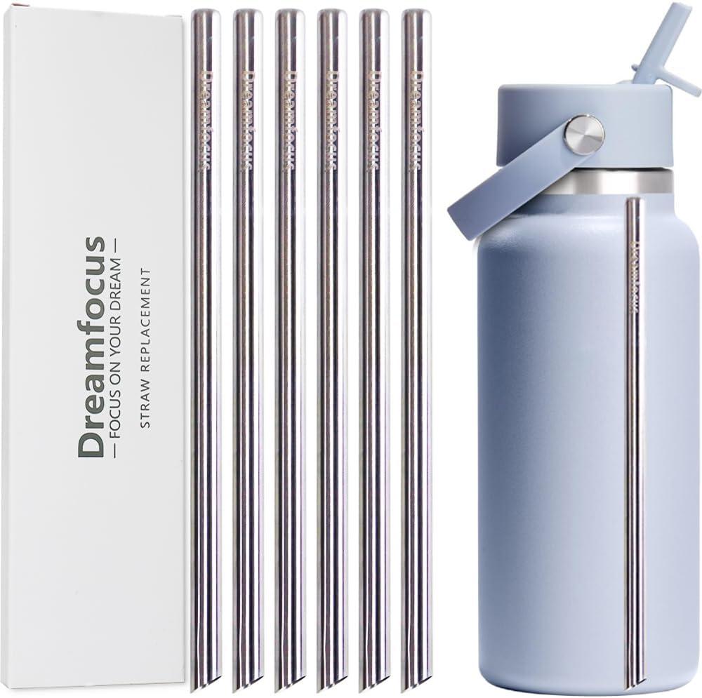 Dreamfocus Reusable Metal Straws Replacement Stainless Steel for Hydro Flask Wide Mouth Bottle 32 oz 6-Pack