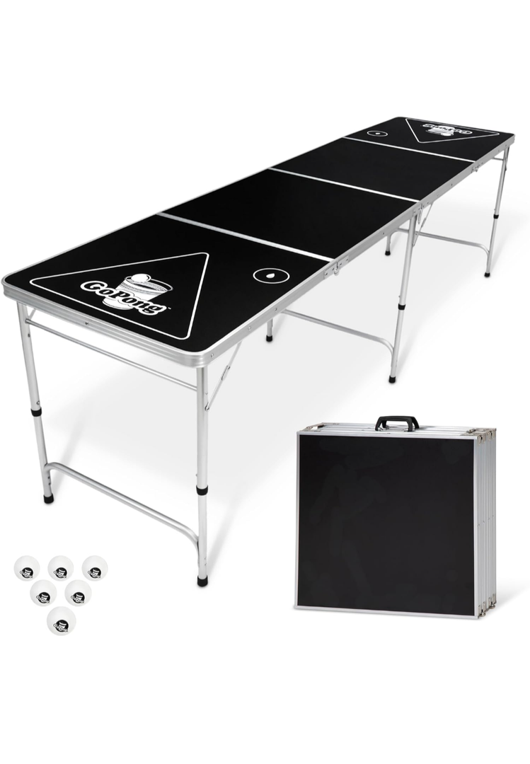 GoPong 8 Foot Portable Beer Pong / Tailgate Tables (Black, Football, American Flag, or Custom Dry Erase