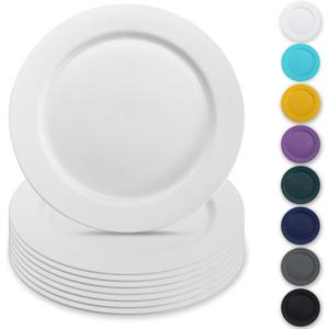 Berglander White Plastic Plates Set of 8 Pieces 10", Reusable Flat Dinner Plates, Salad Plates, Pasta Bowls, Dishes Set Easy to Carry for Home, Garden, Picnic, Camping, Outdoor