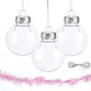 Happy New Year Decoration Ornaments Balls 20pcs,2.36inch Clear Plastic Bauble for Crafting,Christmas Ornaments Balls to Fill with Pink Feathers,DIY Happy New Year 2025 Decorations for Indoor Hanging