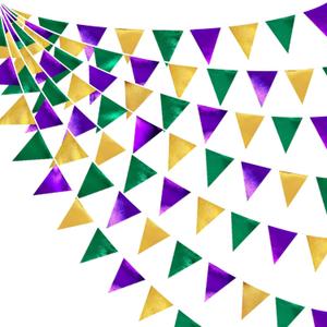 Mardi Gras Party Decorations Purple Green and Gold Metallic Fabric Triangle Pennant Banner Flag Hanging Bunting Garland for Birthday Wedding Baby Shower Bridal Shower Holiday Masquerade Party Supplies