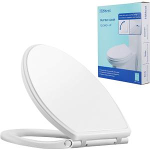 Hibbent Premium Round Toilet Seat with Cover Quiet Close, One-Click to Quick Release, Easy Installation Non-Slip Seat Bumpers, Slow Close Toilet Seat and Cover, Easy Cleaning-White Color (16.5'' Round)