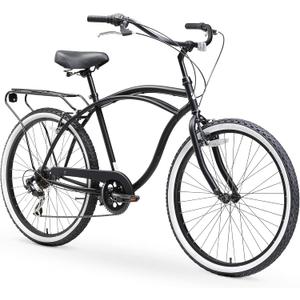sixthreezero Around The Block Men's Beach Cruiser Bike, Hybrid Bicycle with Rear Rack, Multiple Speed and Color Options, 26 Inch / 7-speed