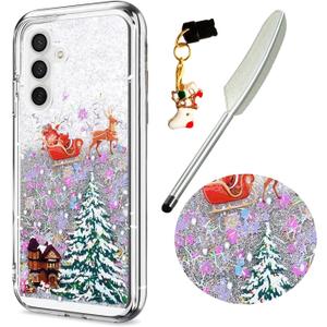 for Samsung Galaxy A25 5G Case Galaxy A25 5G Christmas Phone Case Glitter Sparkle Liquid Floating Case Shockproof Clear Soft TPU Bumper Cover Xmas Santa Claus Silicone Case, Colorful