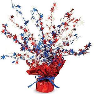 Beistle Patriotic Star Gleam ‘N Burst Centerpieces, 2-Count, Red/White/Blue Metallic Table Decor for Independence Day & American Memorial Day Parties, USA Decor, 15”