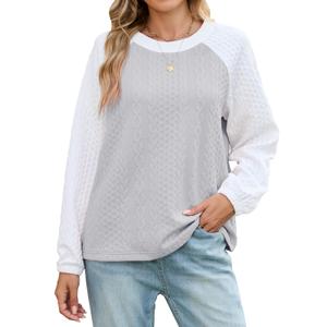 Quatrefox Womens Sweatshirt Long Sleeve Color Block Sweater Patchwork Sweatshirts Fall Casual Crewneck Pullover Tunic Tops 2025 Grey+White XL (XL)
