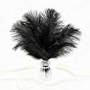 AceOrbit 24pcs Natural Black Ostrich Feathers 10-12inch with 12 Pack Faux Pearl Necklace Bulk Long Pearl Women's Jewelry 1920S Party Favor Centerpieces Wedding Bridal Shower Tea Birthday Decorations