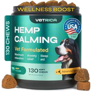 Calming Chews for Dogs Anxiety Relief - Hemp Calming Chews for Dogs with Valerian Root, Hemp Seed Oil, Turmeric, L-Theanine - Soft Treats for Storms, Fireworks, Separation, Vet Visits, Grooming