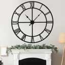 Oversized 48 inch Knocked-Down (KD) Wall Clock for Living Room Decor Extra Large Silent Non-Ticking Modern Farmhouse Wall Clock, Decorative Metal Roman Numeral Clock, Black