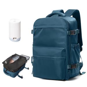 Travel Backpack with Pump for Women, Personal Item Carry on Backpacks Flight Approved 18x14x8 inches for Men,Laptop Waterproof Work Compression bags Casual Daypack,Peacock Blue