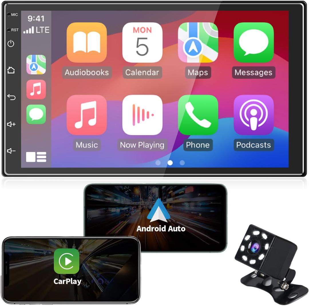 Double Din Car Stereo Support Wireless CarPlay & Wireless Android Auto, [2G+32G] 7 Inch Touchscreen Car Radio with Bluetooth+WiFi+RDS/FM+GPS Navi+Backup Cam+Mirror Link,Car Audio Receivers