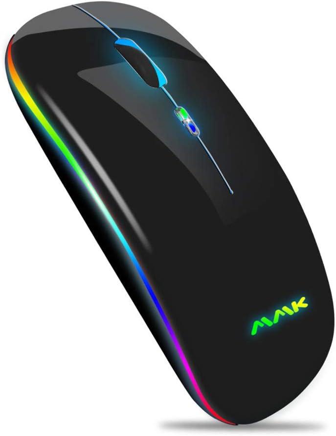 Wireless Bluetooth Mouse , Rechargeable 2.4G USB Optical , LED Slim Dual Mode(Bluetooth 5.0 and 2.4G) Wireless Mouse for Laptop, PC, Mac OS, Android, Windows(Silver) (Black)