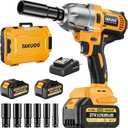 Cordless 1/2 inch Brushless Impact Wrench, Max Torque (1000N.m) 740Ft-lbs Electric Impact Gun w/2x 4000mAh Battery, Charger & 6 Sockets, Power Impact Driver for Car Home