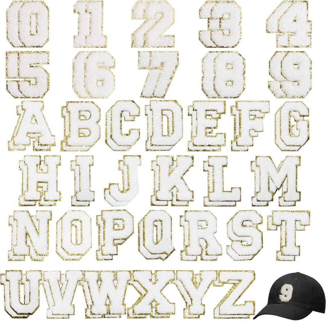 72 Pcs White Chenille Letter Number Patches Include 52 Letters & 20 Numbers Self Adhesive Stickers Fuzzy Varsity Embroidery Applique Stick On Sew On Iron On for Fabric Clothing Hats Jeans