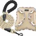 haapaw Dog Harness with Leash Set, No Pull Adjustable Reflective Step-in Puppy Harness with Thickened Padded Vest for Extra-Small/Small Medium Dogs (Beige)