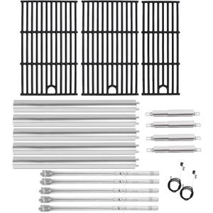 Grill Parts for Charbroil Performance 5 Burner 463448021 463449021 463450022 463451022 463455021, 17 inch Cooking Grate, Burner and Heat Plate for Charbroil Grill Replacement Parts