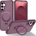 Magnetic Compatible with Samsung Galaxy S25+ & S24+ Case with Stand [Military Grade Drop][Compatible with Magnet] Ring Holder Translucent Slim Hard Back Soft Edge, Red