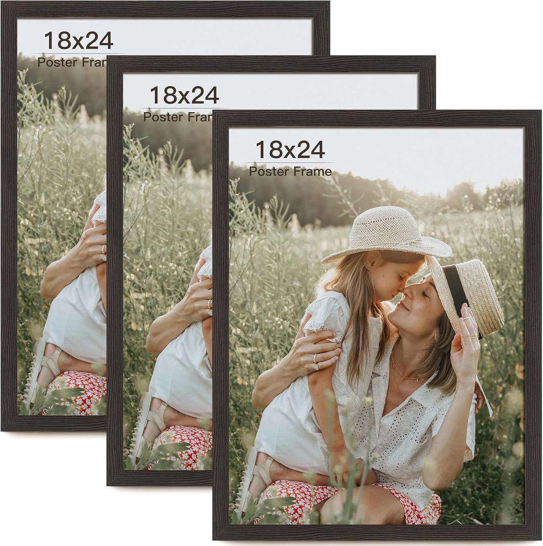 18x24 Frame Set of 3, Black Wood Grain 18x24 Poster Frame for Gallery Wall Mounting (3 Pack,Black) (18x24 - 3 pack, Distressed Black)