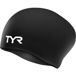 TYR Adult Long Hair Wrinkle-Free Silicone Swim Cap (Black)