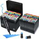 Izzoni 60 Colors Alcohol Markers Set, Dual Tip (Fine & Chisel) Coloring Markers, Permanent Art Drawing Marker for Kids Sketching Adult Coloring with Case and Holders (60 Colors - Black)