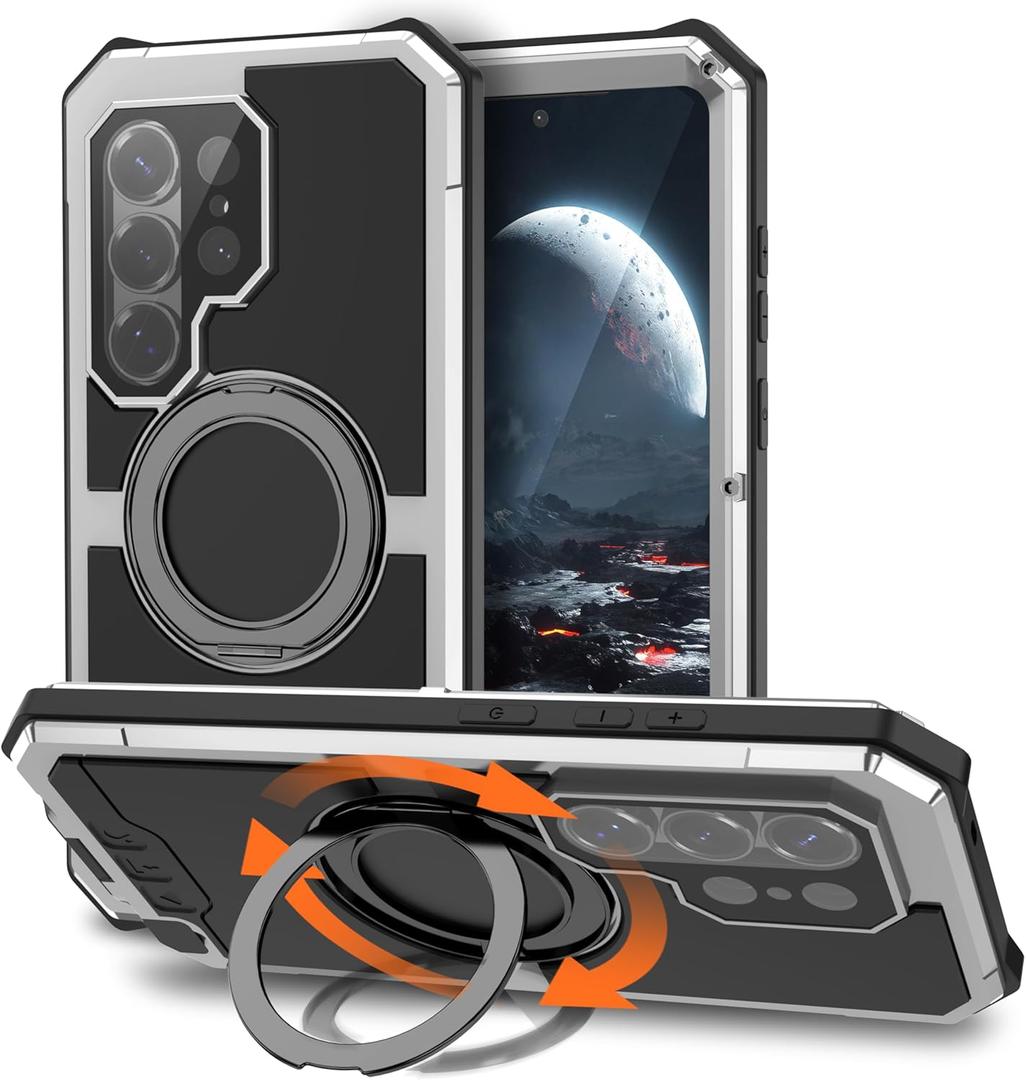 Compatible for Samsung Galaxy S26 Ultra Metal Case,Outdoor Aluminum Metal Gorilla Glass Shockproof Military Heavy Duty Sturdy Protector Cover Hard Case with Screen Protector (Silver)