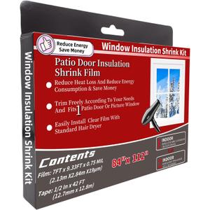 Large Patio Door Shrink Film Window Insulation Kit 84-Inch By 112-InchClear, Keeps Cold Air Out and Warm Air in (1 Pack)