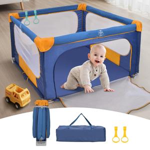 Foldable Baby Playpen, 50"50" Play Pens for Babies and Toddlers, Indoor & Outdoor Portable Kids Safety Fence with Gate, Easy Setup Play Yard with 360 Visible Mesh and Carrying Bag, Blue