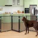 No Pawblems Free Standing Dog Gate with Door, 30'' Tall Foldable Dog Fence for Indoor & Outdoor, Up to 156 Inch Extra Wide Puppy Gate for Stairs, Hallways, Doorways, Deck, Yard (Black, 6 Panels)
